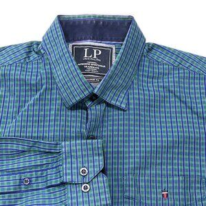 Louis Philippe Mens Sz 44 Button Up Shirt Long Sleeve Blue Green‎ Plaid Tailored